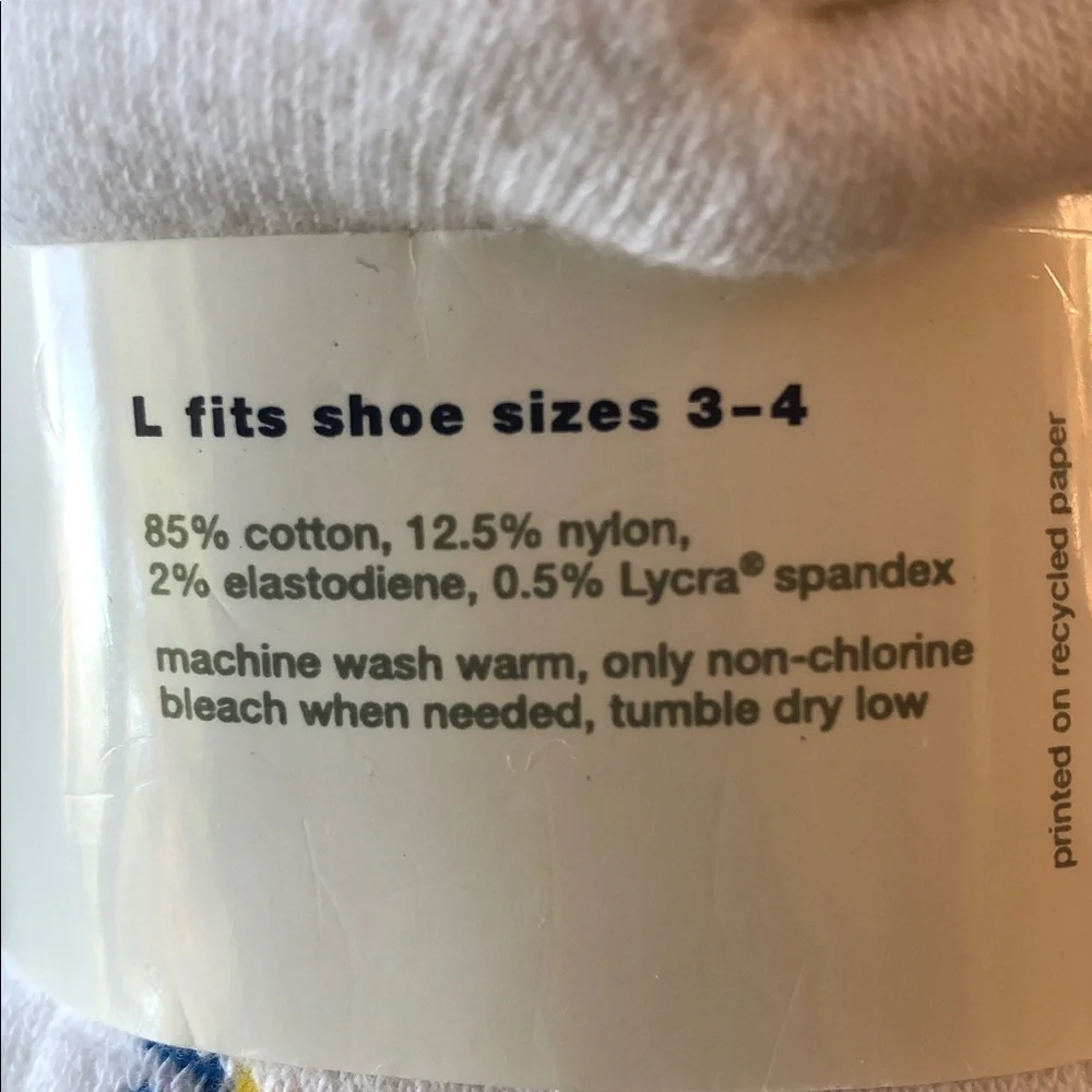 GAP Kids Varsity Athletic Crew White Gray Socks 3-Pair Set Size L (Shoe Sz 3-4)